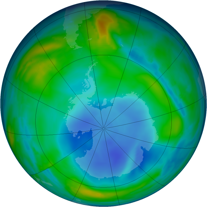 Antarctic ozone map for 01 July 2013